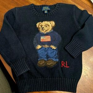 Gorgeous Polo Ralph Lauren LS Navy Blue American Flag Bear Cotton Sweater 4T